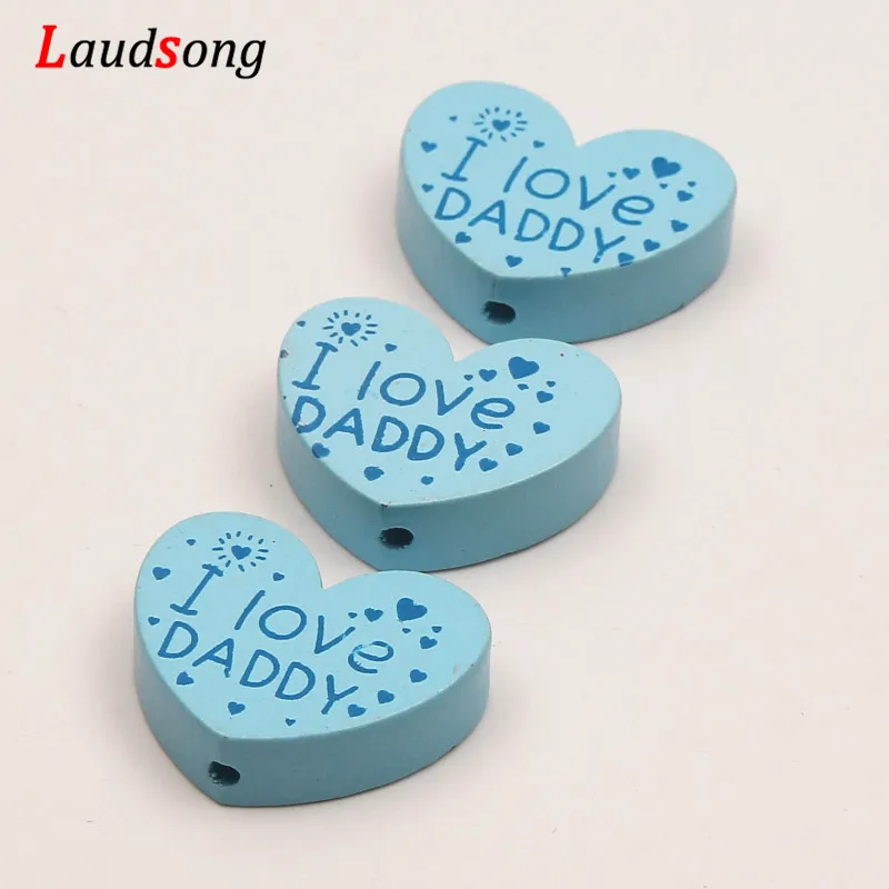 Baby Blue Я люблю папу) 10 шт 23*29 мм натуральный деревянные, в форме сердца деревянные бусины для изготовления украшений вручную бижутерия своими руками аксессуары - Цвет: Baby Blue