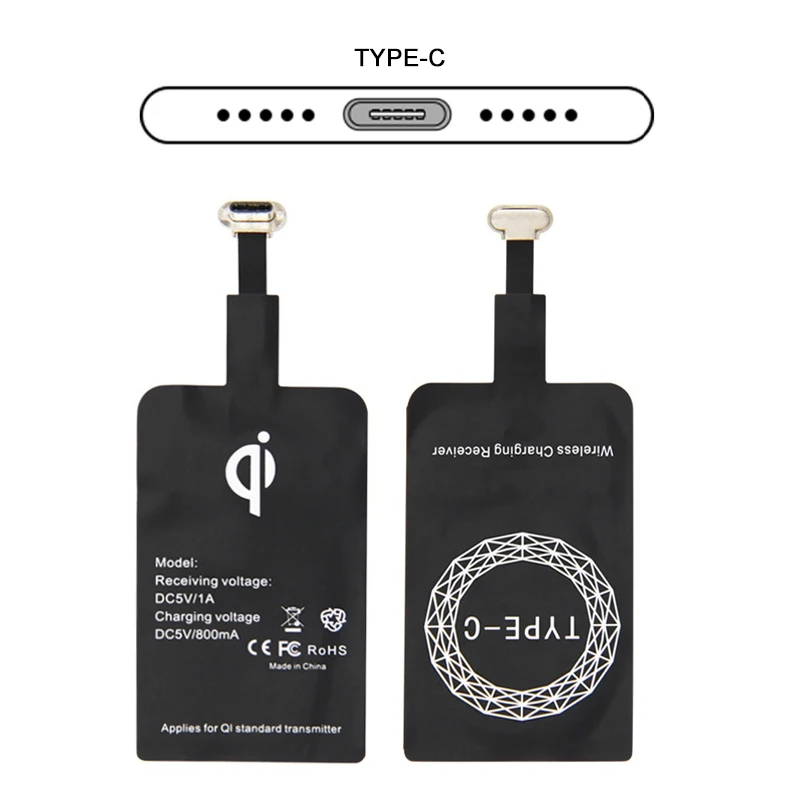 TYPE-C Qi Беспроводное зарядное устройство приемник USB беспроводной зарядный приемник для Android Micro usb type-C мобильный зарядный коврик патч - Тип штекера: TYPE-C