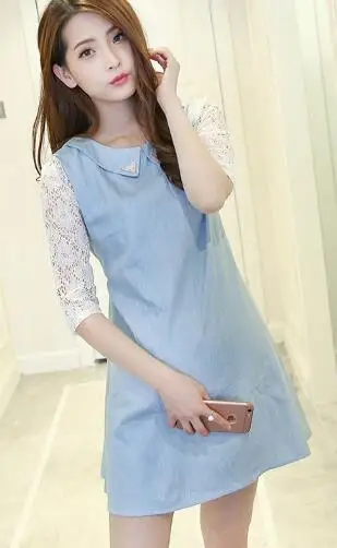 Одежда для беременных модное летнее Новое поступление ажурное кружевное синее