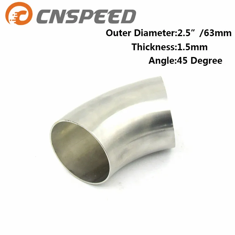 

CNSPEED 2.5" inch/63mm 304 Stainless Steel 45 Degree Bend Elbow Pipe Thickness:1.5mm YC101155-63