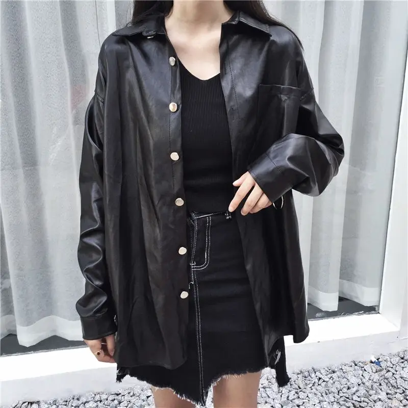 Cheerart Harajuku кожаная куртка женская мотоциклетная панк куртка черная из искусственной кожи с длинным рукавом пальто осень
