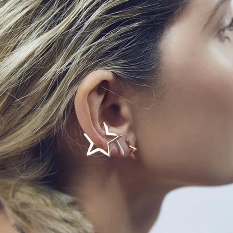 Женские серьги с полыми звездами модные панковские покрытием из сплава без