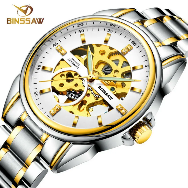 BINSSAW Скелет нержавеющая сталь ремень серебристый корпус прозрачный чехол для