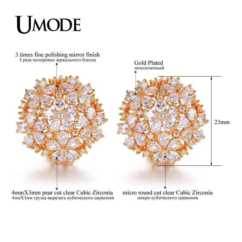 UMODE новейшие грушевидные цветы высшего качества CZ золотые французские зажимные серьги-клипсы для женщин Букле д 'Орель UE0188A