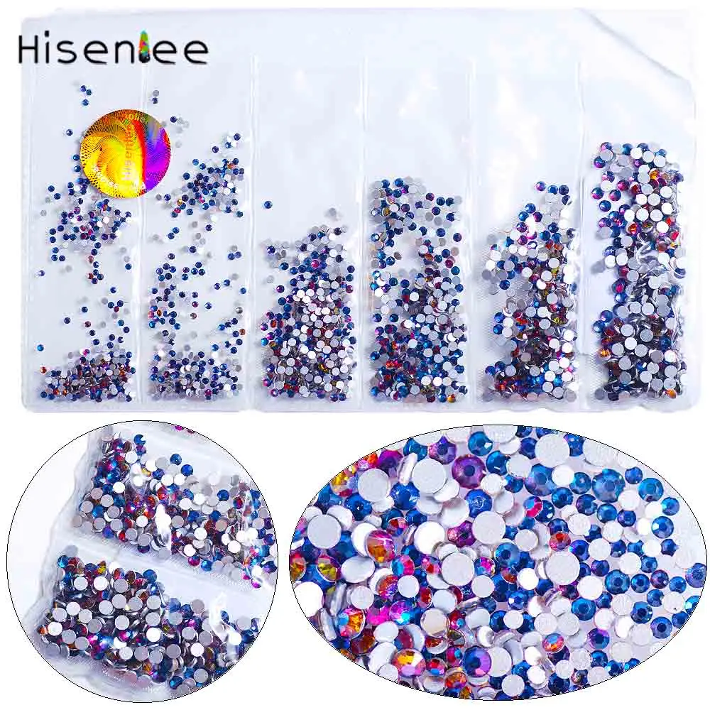 Hisenlee, высокое качество, 31 цвет, SS3-SS10, маленькие размеры, для дизайна ногтей, Хрустальные стеклянные стразы для ногтей, 3D, для украшения ногтей, драгоценные камни - Цвет: Blue flame