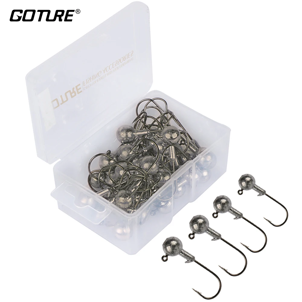 Goture 20 шт.-50 шт. свинцовые рыболовные крючки 1 г-20 г Крючки для мягкой рыбалки приманки джиг голова рыболовные крючки с жесткой коробкой