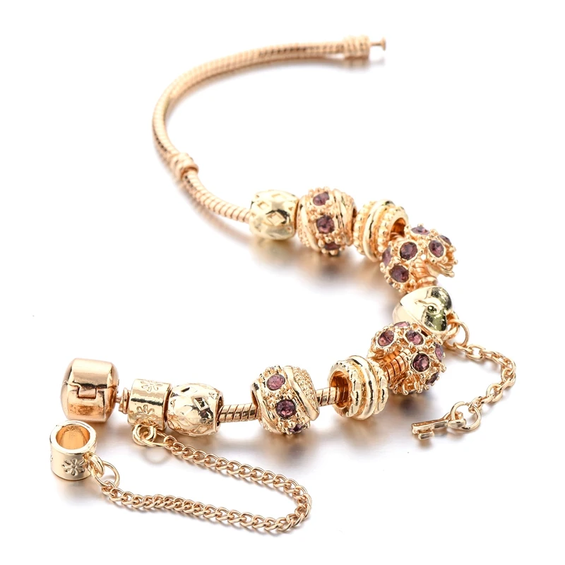 Attrattto модный браслет с фиолетовым кристаллом для женщин и девочек золотые