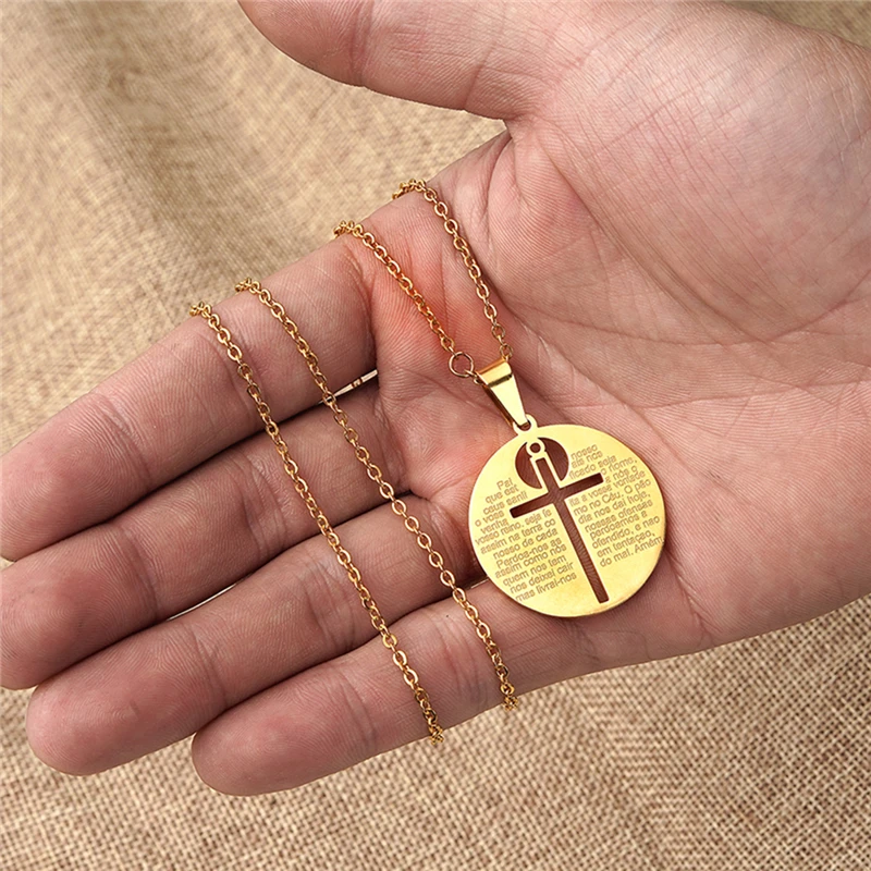Брендовые круглые ожерелья с кулоном из нержавеющей стали полым крестиком