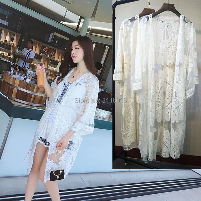 2018 Парео Пляжная накидка цветочный Вышивка бикини купальник женский халат De Plage