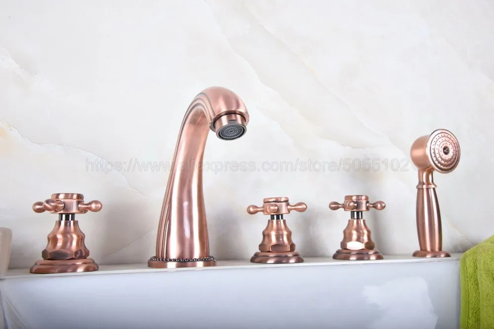 Смеситель для ванны с 3 ручками и 5 отверстиями под античную красную