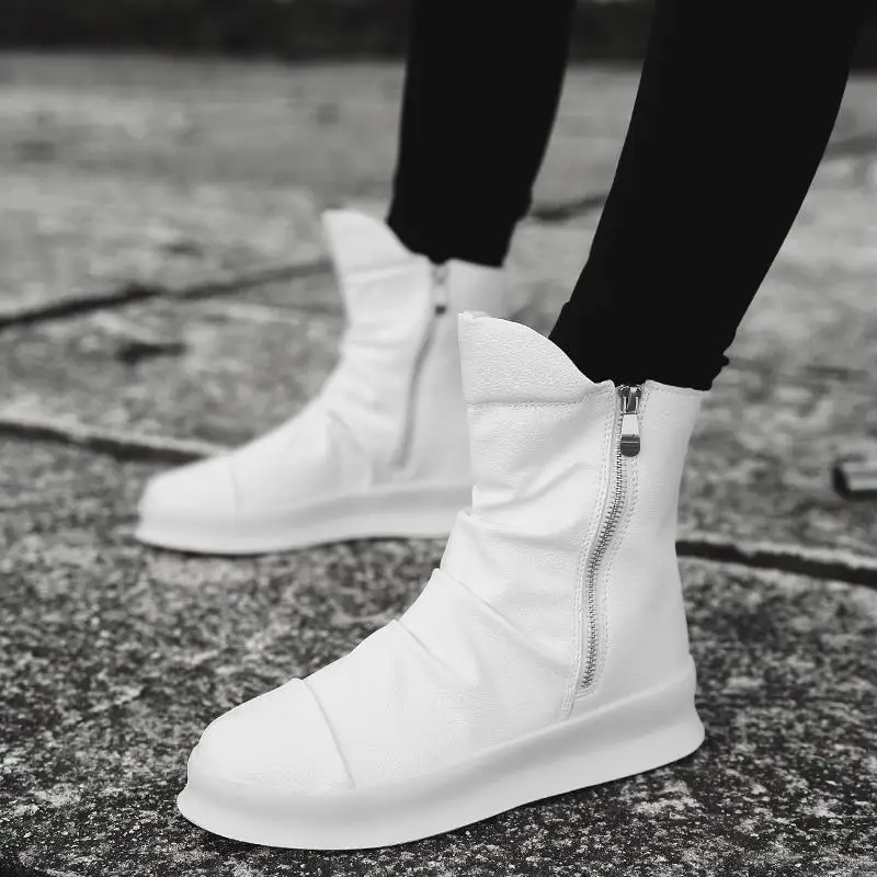 Stan Акула хип-хоп мода весна Для мужчин ботинки челси Slip-On Туфли под платье танцевальная обувь высокие кроссовки рабочие ботинки - Цвет: Белый