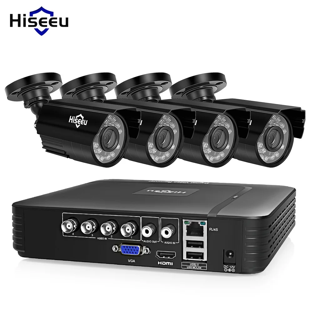Hiseeu система видеонаблюдения 4CH 720 P/1080 P AHD камера безопасности DVR комплект CCTV Водонепроницаемая наружная домашняя система видеонаблюдения HDD