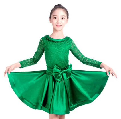 

New Girls Lace Ballroom And Latin Dance Dresses For Sale Cha Cha Rumba Samba Jive Long Sleeves Children Teen Latino Dress