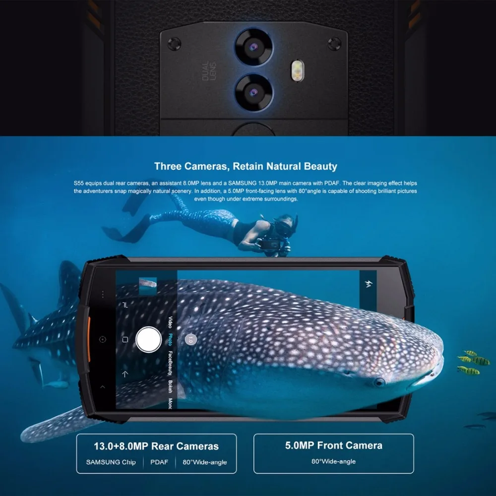 DOOGEE S55 IP68 Водонепроницаемый MTK6750 восьмиядерный смартфон Android 8 0 5 &quot4 GB Оперативная