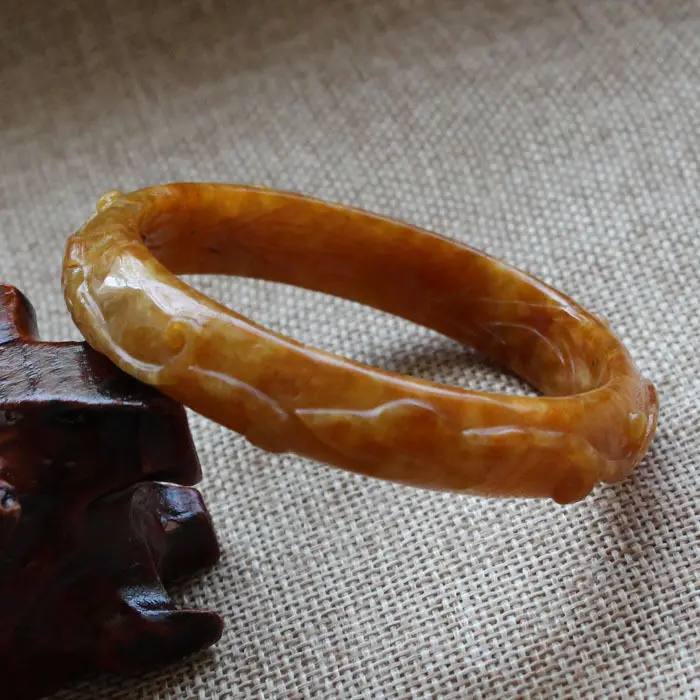 57mm Chinese Hand-carved Emerald Brown Jadeite Jade Gems Bracelet Bangle A6083 | Украшения и аксессуары