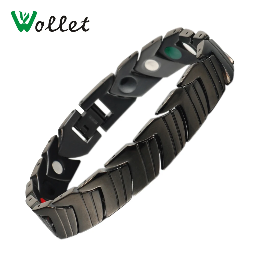 

Wollet Jewelry Black Bio Magnetic Pure Titanium Bracelet Bangle For Men 5 in 1 Infrared Tourmaline Germanium Magnet Nagetive Ion