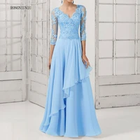 lace long design formal pearl elegant v neck plus size party evening gown chiffon prom black blue mother of the bride dresses
