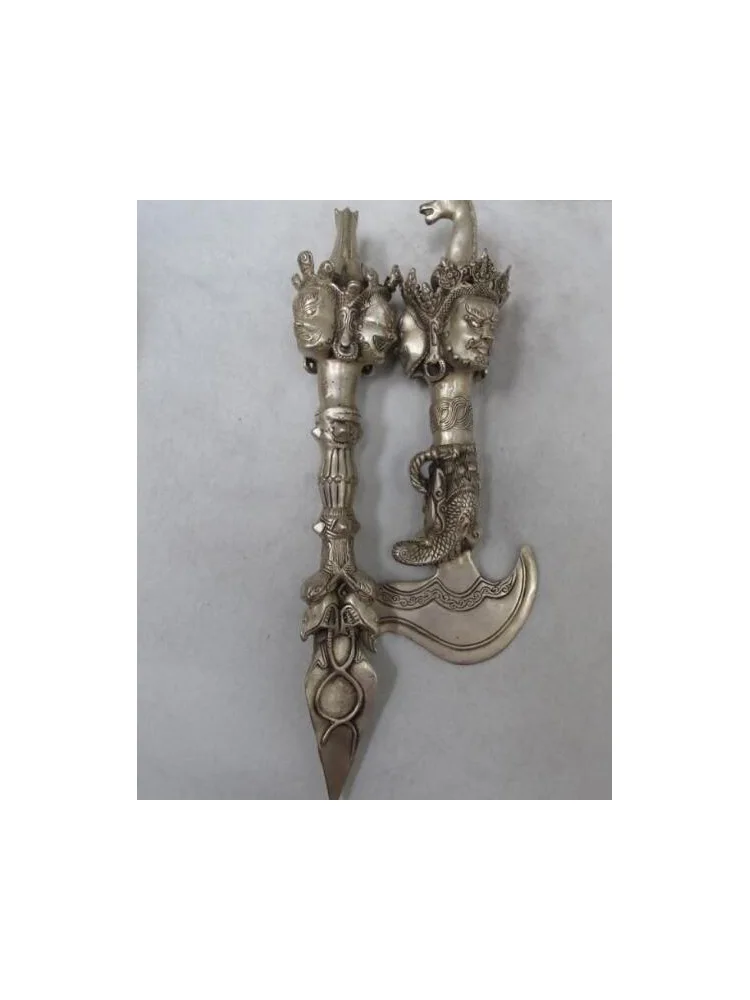 Китайский буддийский Белый Медь серебро Hayagriva Будды Phurpa кинжал пара