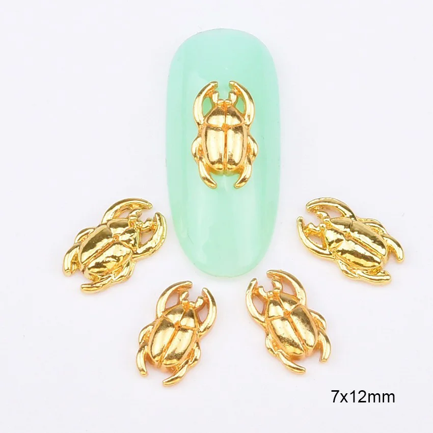 gold 10 шт. навозный жук золото/щепка металл для искусства ногтя DIY Хэллоуин стразы для ногтей блеск стикер BL26 - Цвет: gold