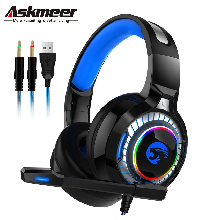ASKMEER A60 PS4 игровая гарнитура шлем лучшие ПК Стерео Игровые наушники с микрофоном RGB светодиодный светильник для Xbox One компьютерный геймер