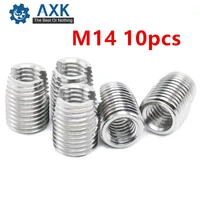 10pcs stainless steel m14 self tapping thread insert screw bushing m142 024mm 302 slotted type wire thread repair insert