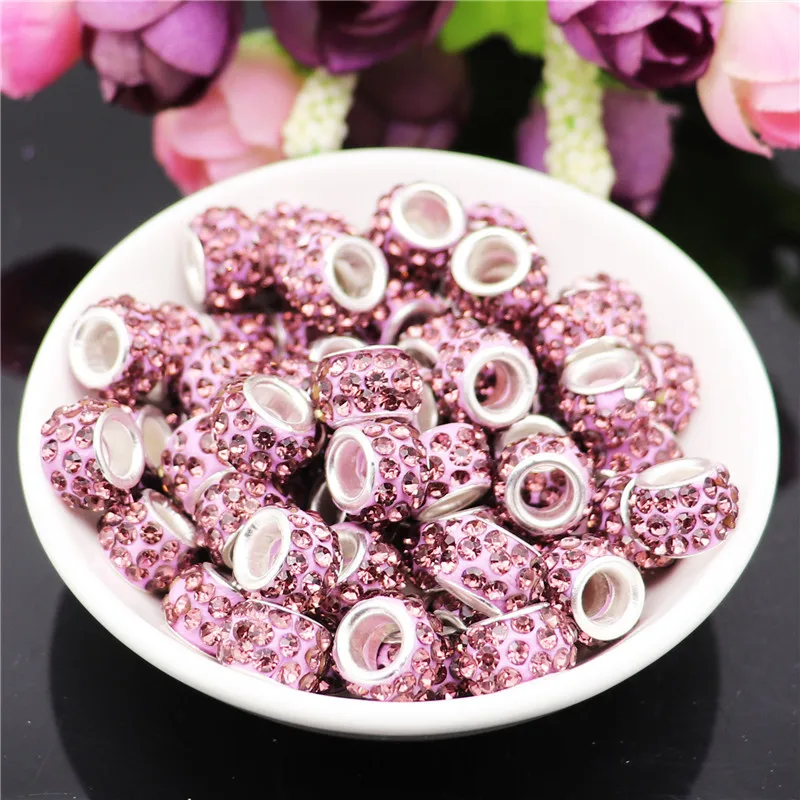 

40Pcs Large Hole Pave Rhinestone Murano Glass Beads Fit Pandora Charms Bracelet Chain Women Girl DIY Necklace For Jewelry Making