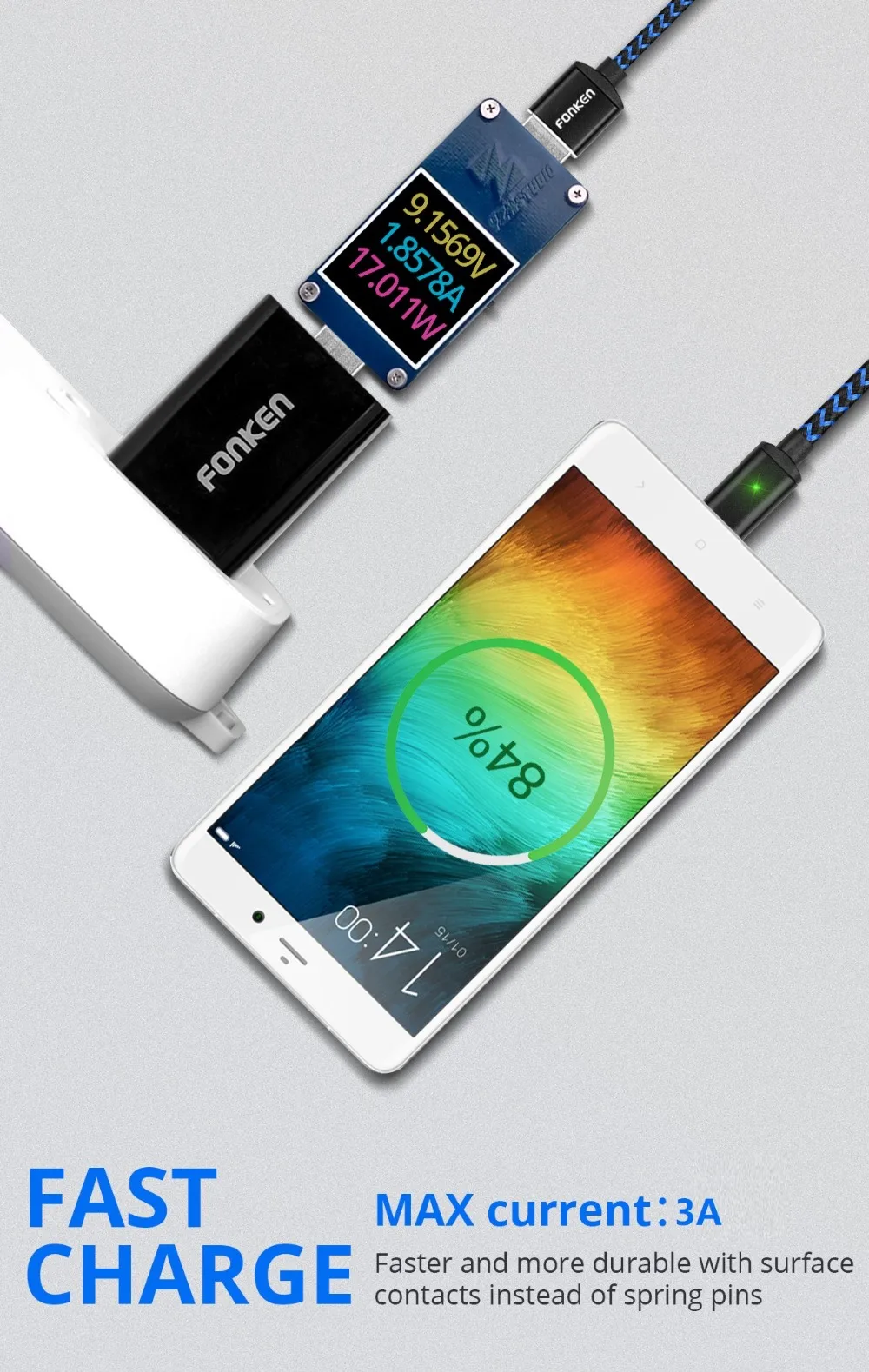 Магнитный кабель Micro USB FONKEN 3A для быстрой зарядки, кабель для телефона, быстрая зарядка, синхронизация данных, Пылезащитная заглушка, магнитные кабели для мобильных телефонов Android