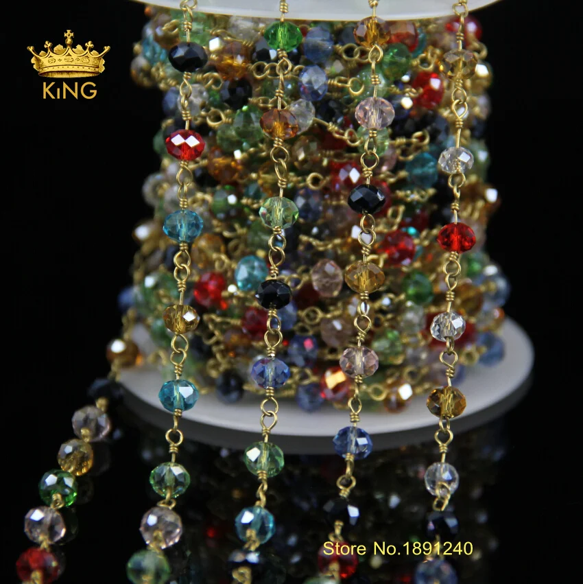 5 метров красочные стеклянные граненые бусины Rondelle позолоченные четки стиль