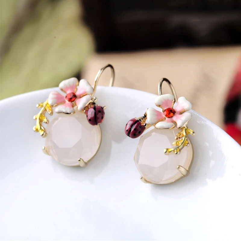 Серьги-штифт с насекомым PINKSEE милый стиль граненый стеклянный кристаллический