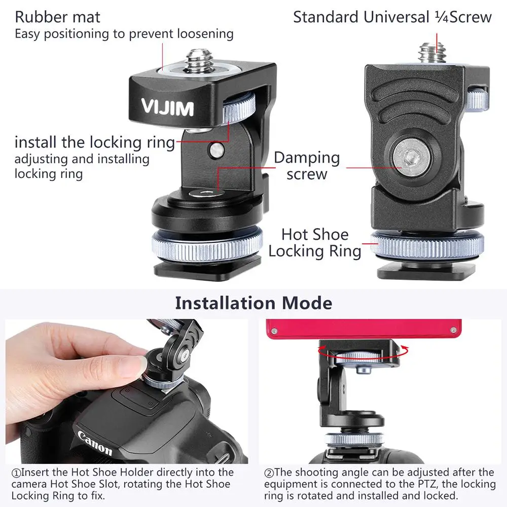 

TWISTER.CK VK-2 360 Paranomic Hot Shoe Ballhead Monitor Base Mount Bracket Holder Universal for DSLR Cameras LED Video Lights