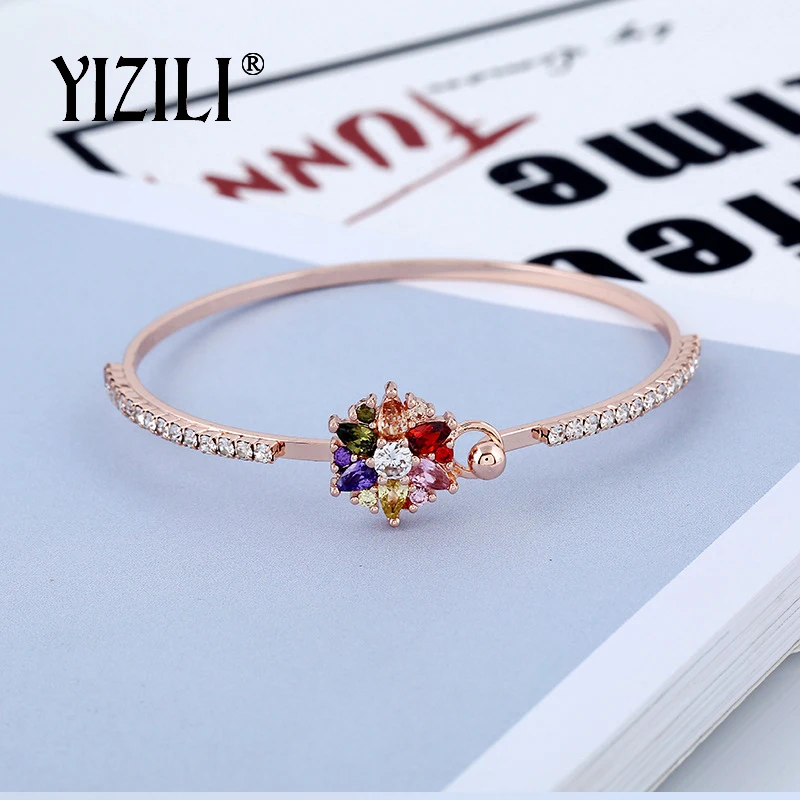 Женский браслет YIZILI цвета розового золота высокого качества блестящие браслеты
