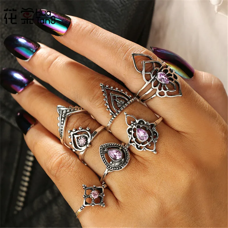Женское Обручальное кольцо с фиолетовым кристаллом под старину 4438|crystal ring|wedding