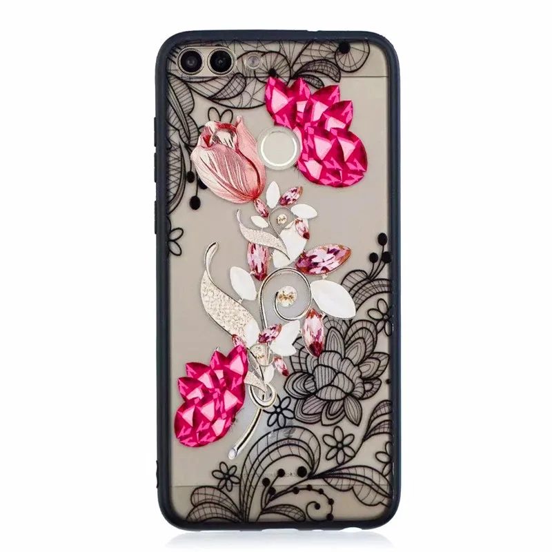 PDGB Rugged TPU Case For Huawei P20 Lite Nova 3e 3i 3 Honor 8X 7X 9 10 Y6 Pro 2017 Y7 Prime Y5 Y9 2018 3D Flowers Lace Cover |