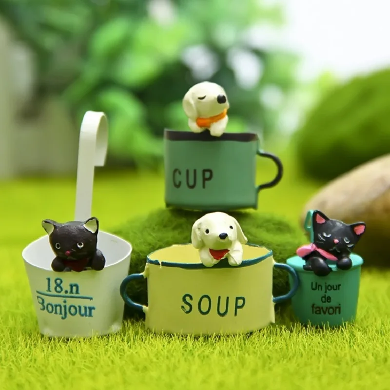 4pcs/lot Kawaii French Hanging Cup Puppy PVC Action Figures Toys Creative Micro Garden Landscape Decoration Props Kid Gifts|kids gifts|pvc action