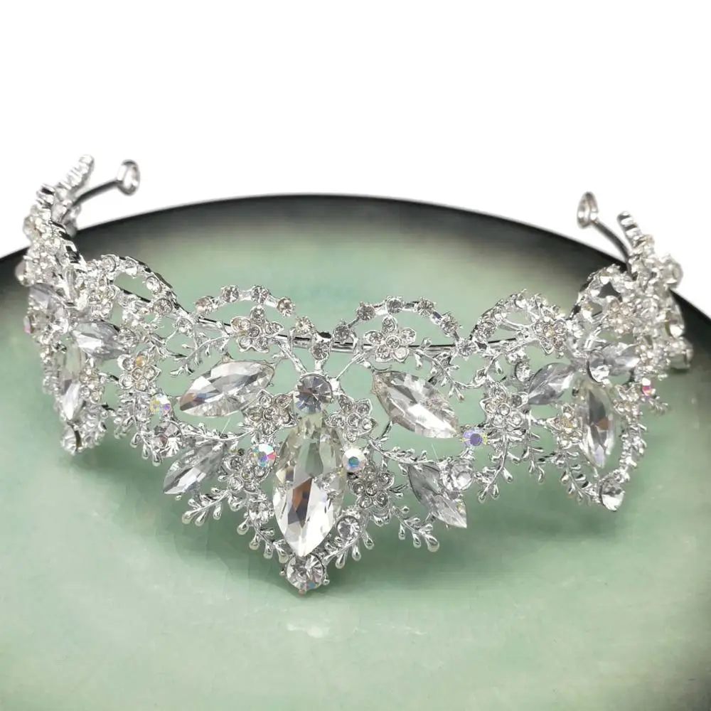 Silver White Новая мода в стиле барокко роскошная хрустальная свадебная тиара диадемы розовое золото диадема, тиара для Для женщин Свадебная прическа невесты Аксессуары - Окраска металла: Silver White