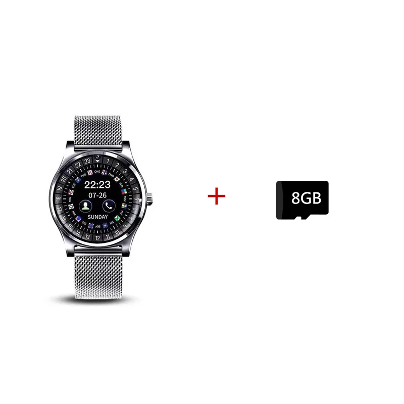 Silver 8GB Bluetooth Смарт часы Поддержка SIM TF карта с камерой из нержавеющей стали смарт часы телефон для IOS iPhone Android телефон - Цвет: Silver 8GB