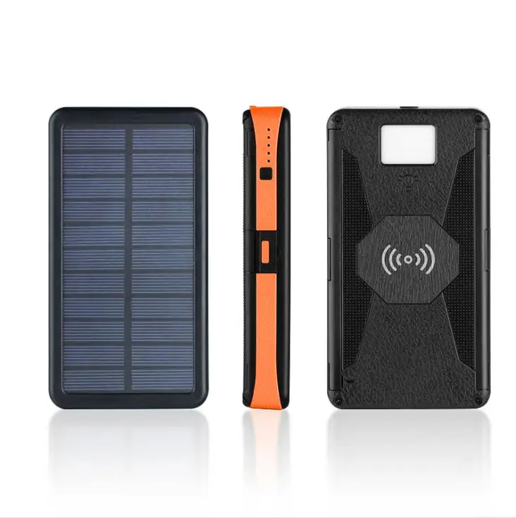 1 solar panel Orange 20000mAh Solar Power Bank Qi Wireless Charger Solar Charger 2 USB Ports LED Light External Battery Power Bank For iPhone Xiaomi - Цвет: 1 solar panel Orange