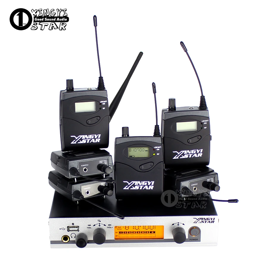 

In Ear Monitor Wireless System Six Bodypack Receiver Professional Stage UHF Cordless One USB Transmitter Monitoring in Earphone