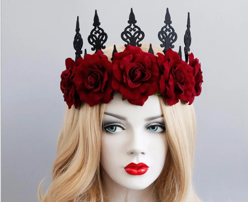 Модная женская корона с красной розой повязка для волос вечерние девушек