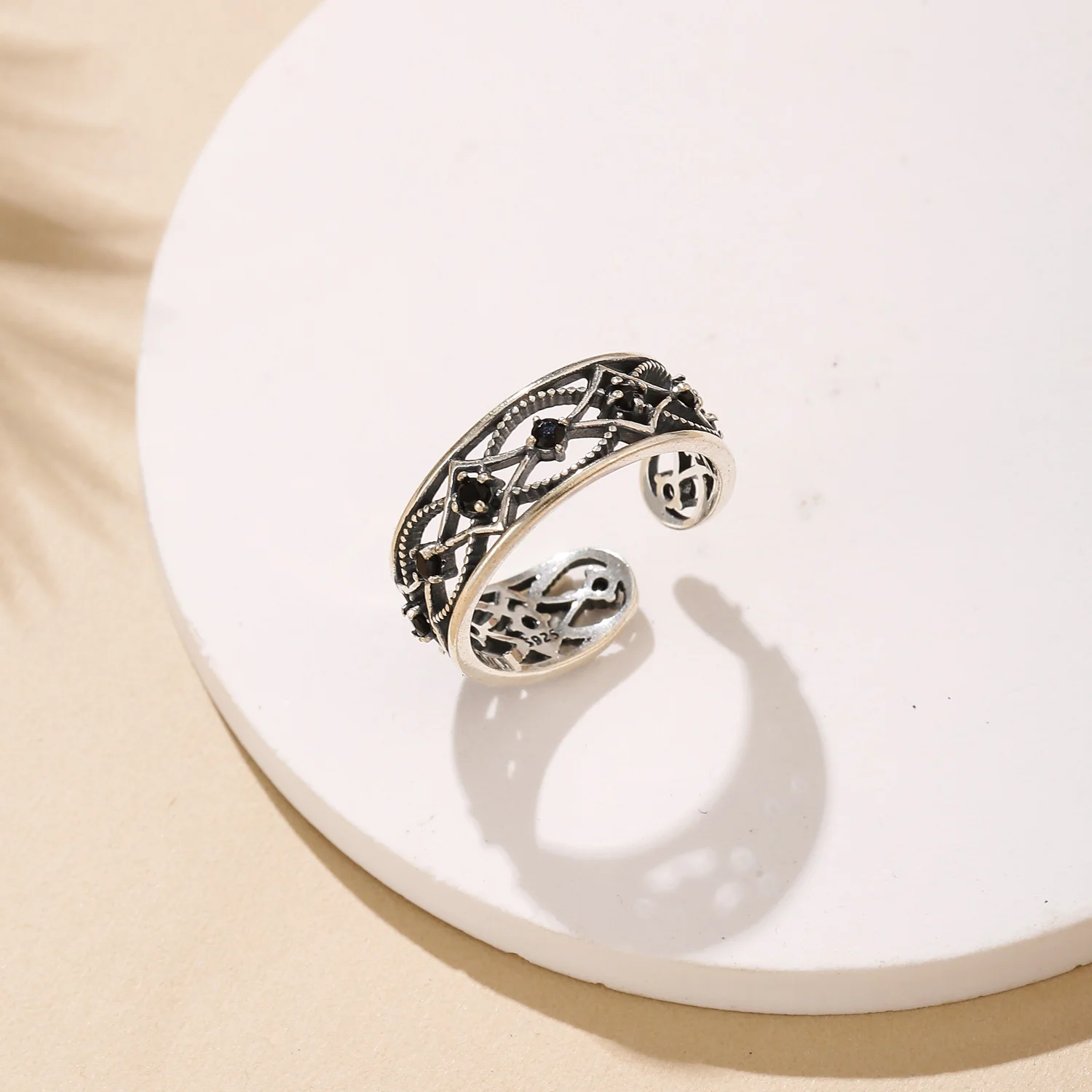 SA SILVERAGE Authentic 925 Sterling Silver Vintage Black Stone Wedding Rings for Woman Geometric Bands | Украшения и аксессуары
