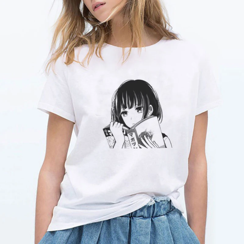 Белая футболка с японским аниме принтом Otaku Girl модная Милая женская в стиле