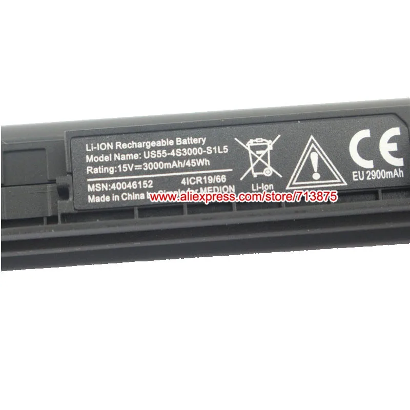 Черный 14,4 V 3000 мА/ч, Medion 4ICR19/66 US55-4S3000-S1L5 40046152 ноутбук Батарея - Цвет: Черный
