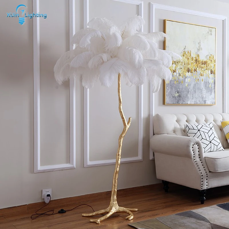 Modern Floor Lamp Ostrich Feather Gold Copper Material Standing Lamps For Living Room Bedroom | Лампы и освещение