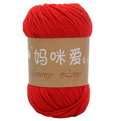 Red TFBC-Mommy love, высокое качество, 1 Моток, 50 г, хит, мягкая пряжа, вязаный, натуральный шелк, хлопок, Детский свитер 9 цветов - Цвет: Red