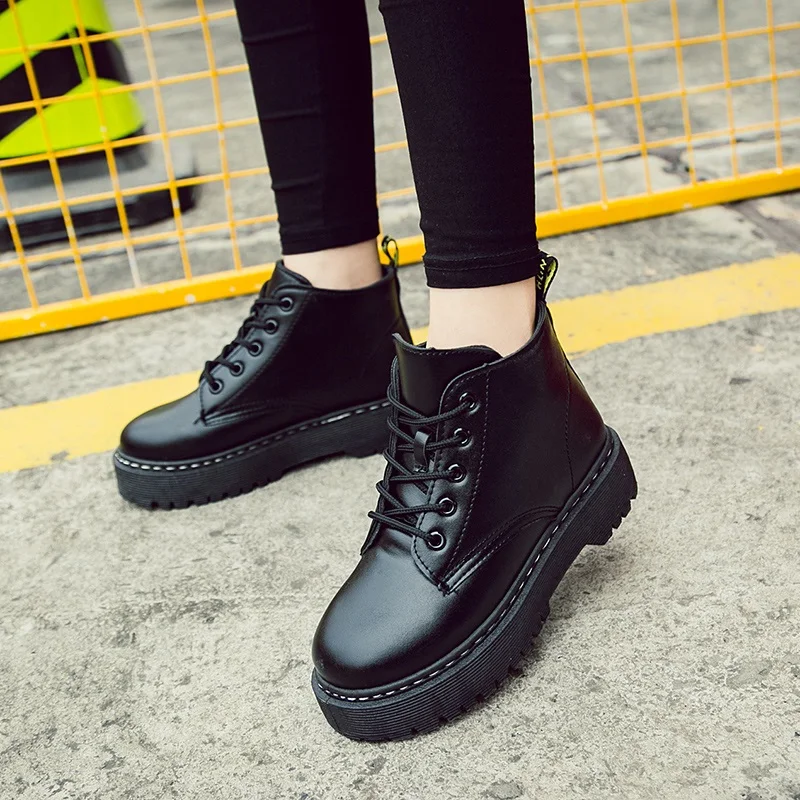 2018 Autumn winter new Martin boots female British style leather strap student high shoes women cotton | Обувь