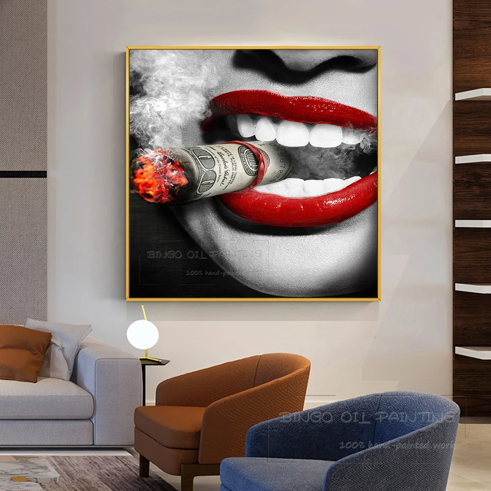 Goede Luxe Wall Art Handgeschilderde Hoge Kwaliteit Roken Dame Gezicht Olieverfschilderij Mooie Dame Foto Voor Muur Decoratie