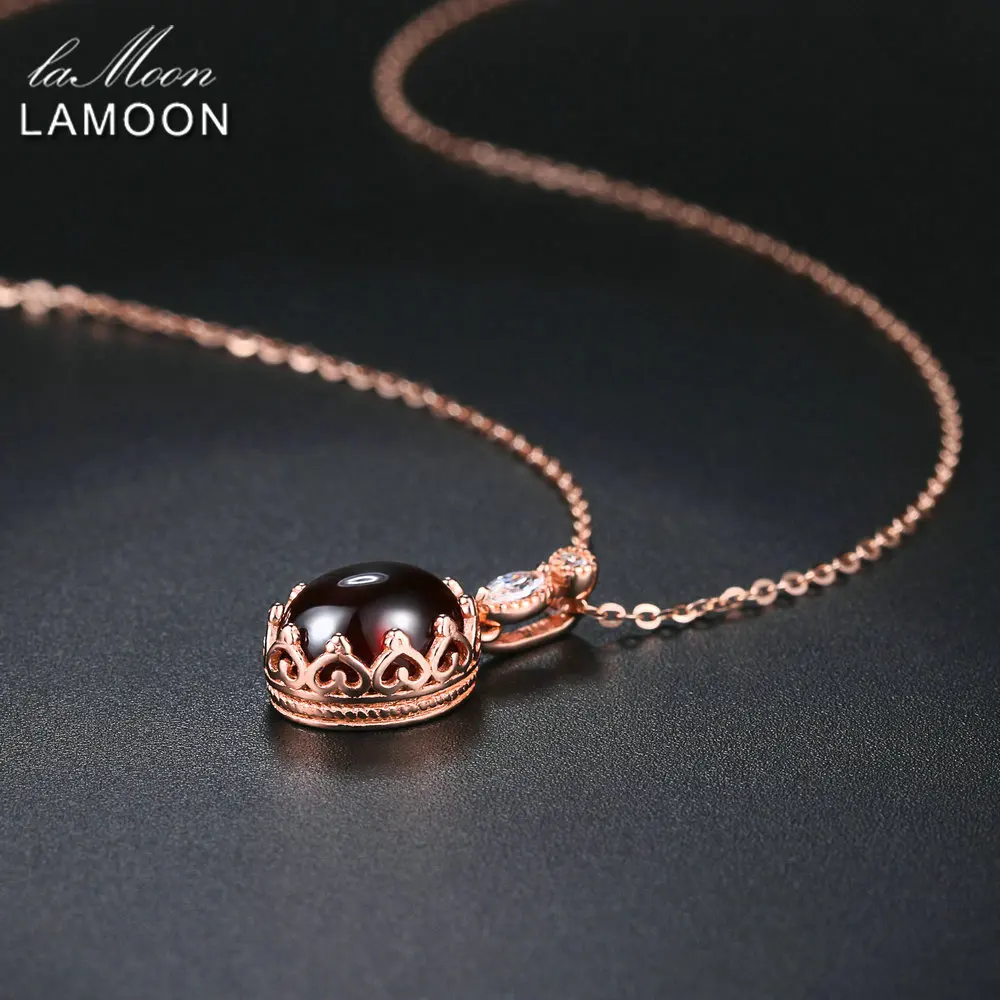 LAMOON 2018 новый овальный гранат натуральный драгоценный камень кулон ожерелье 925
