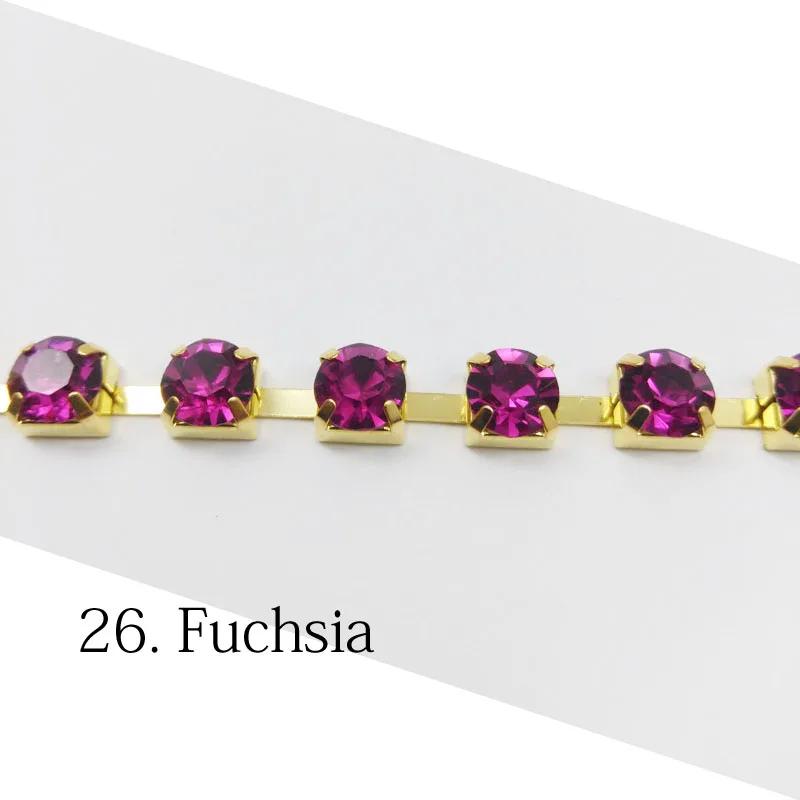 Fuchsia Горячая Распродажа Стразы чашки цепи 1 ярд/3 Ярд/5 Ярд SS28 хрустальные золотые цепочки 32 цвета для одежды сумки - Цвет: Fuchsia
