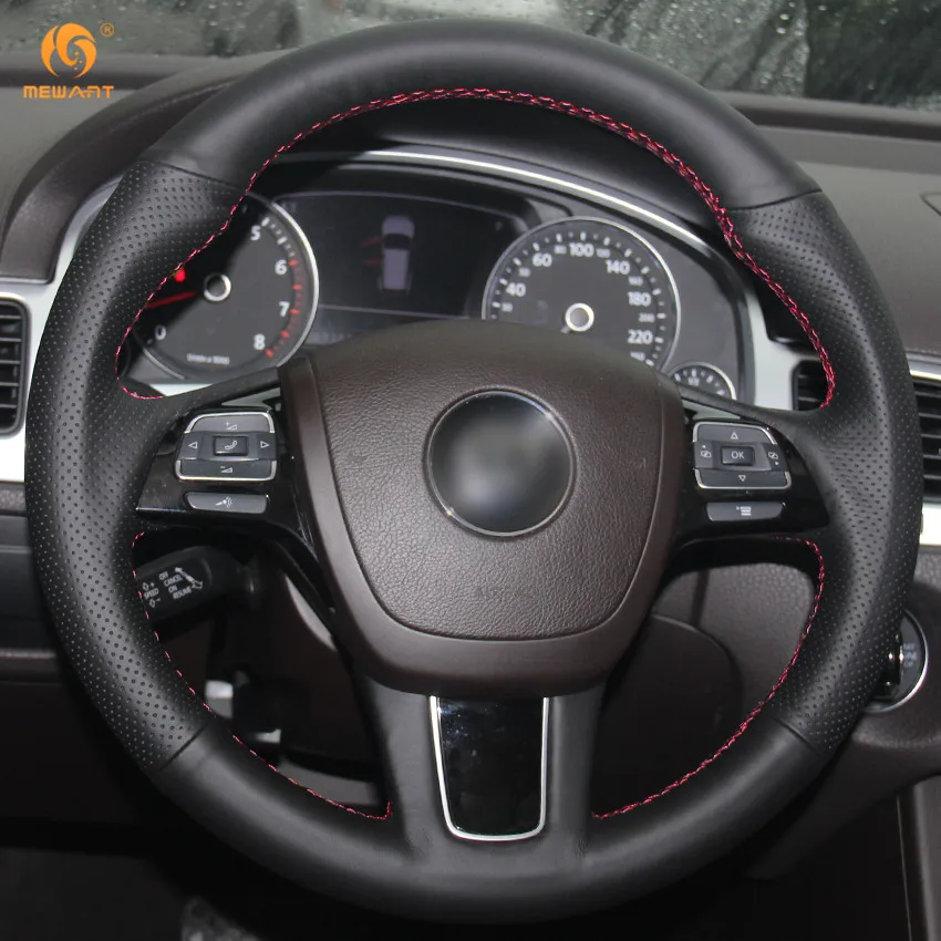 Чехол на руль автомобиля MEWANT из черной натуральной кожи для Volkswagen VW Touareg 2011-2017