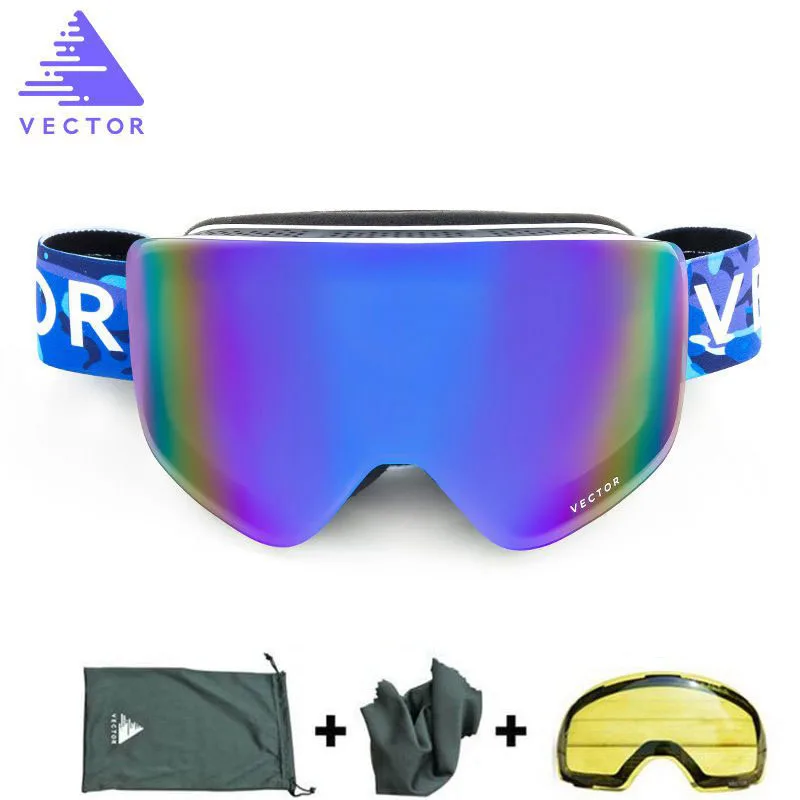 Bule White Мужские зимние лыжные очки с UV400, противотуманные двойные линзы, большие сферические очки, женские зимние лыжные очки для сноуборда+ желтые линзы в комплекте - Цвет: Bule White